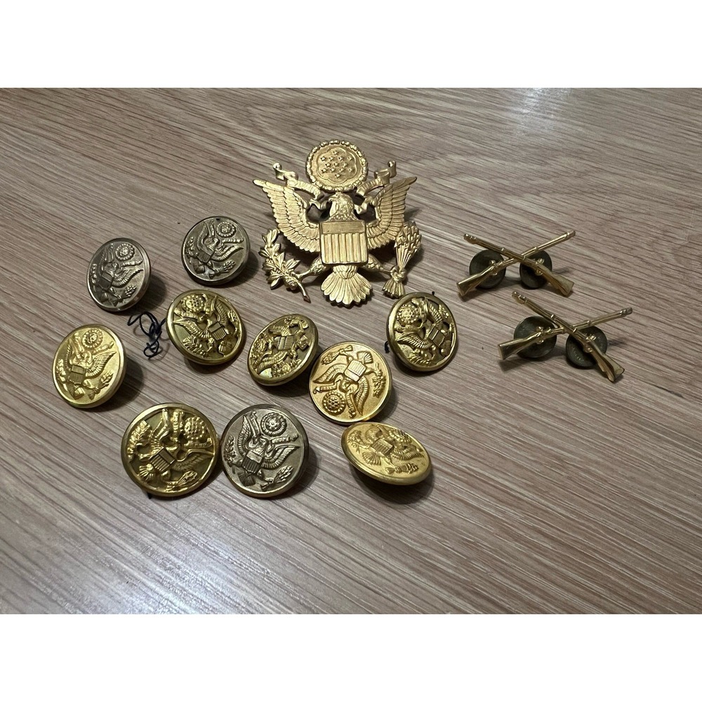 Waterbury US Army Uniform Button Collection Eagle Rifles Cap Military Lot - Picture 2 of 13